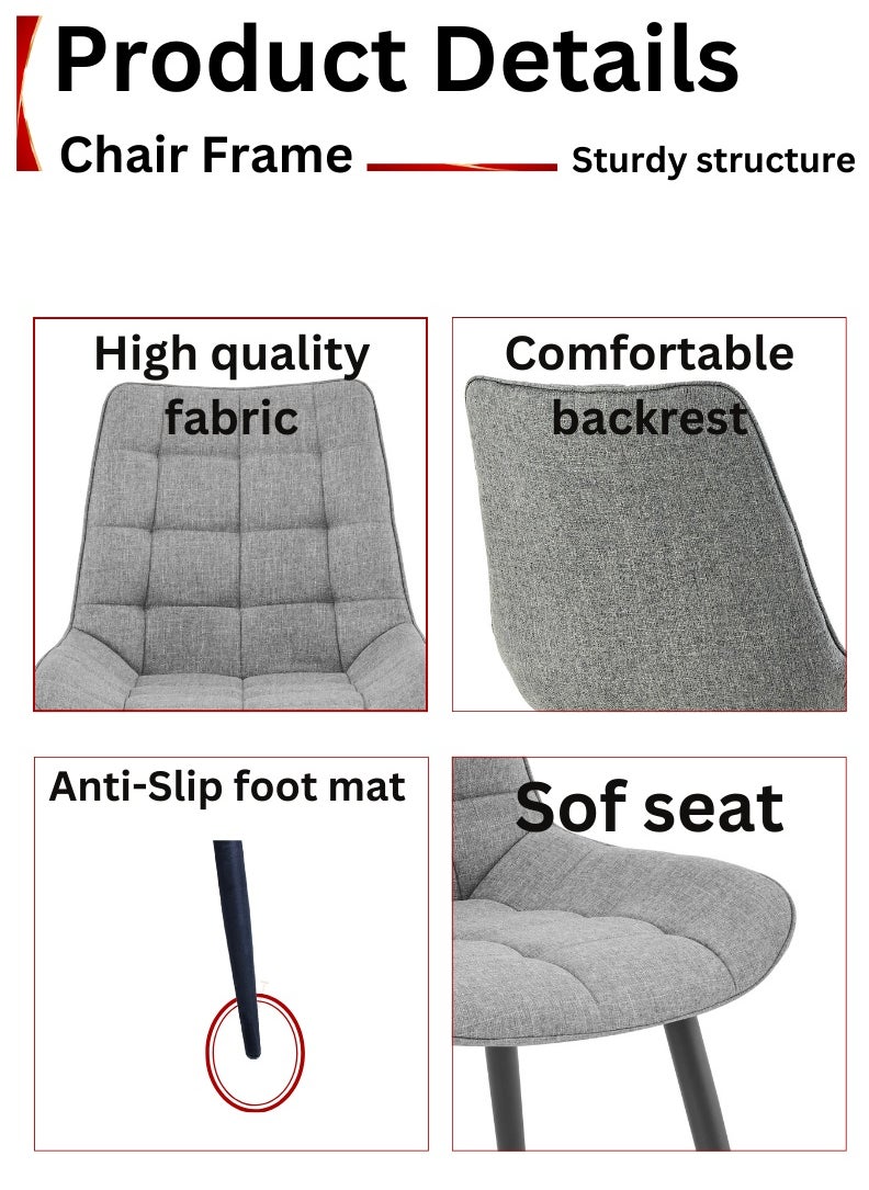 AFT - Ergonomic Upholstered Dining Chair with Quilted Backrest – Sturdy Metal Legs, Soft Fabric Seat – Dimensions 85cm Height x 60cm Depth x 54cm Width – Seat Height 48cm – 130 KG Weight Capacity – Modern Design for Home or Office.   Grey (Arfan) - Image 1