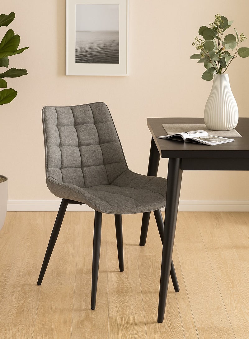AFT Ergonomic Upholstered Dining Chair with Quilted Backrest – Sturdy Metal Legs, Soft Fabric Seat – Dimensions 85cm Height x 60cm Depth x 54cm Width – Seat Height 48cm – 130 KG Weight Capacity – Modern Design for Home or Office.   Grey (Arfan) - Image 1
