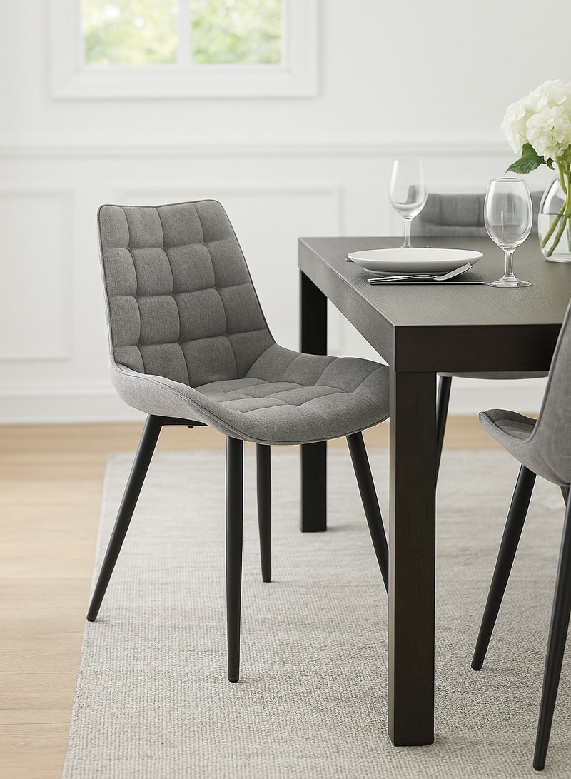 AFT Ergonomic Upholstered Dining Chair with Quilted Backrest – Sturdy Metal Legs, Soft Fabric Seat – Dimensions 85cm Height x 60cm Depth x 54cm Width – Seat Height 48cm – 130 KG Weight Capacity – Modern Design for Home or Office.   Grey (Arfan) - Image 2