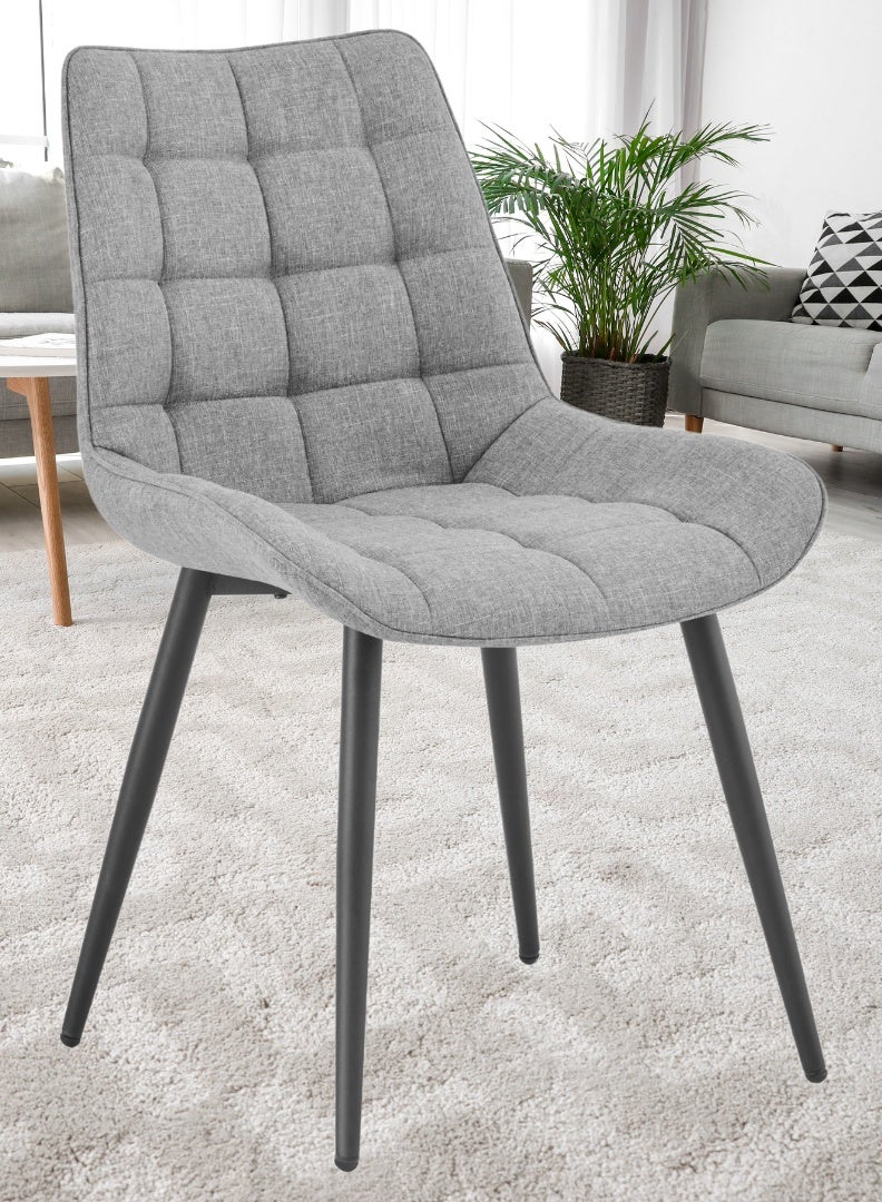 AFT Ergonomic Upholstered Dining Chair with Quilted Backrest – Sturdy Metal Legs, Soft Fabric Seat – Dimensions 85cm Height x 60cm Depth x 54cm Width – Seat Height 48cm – 130 KG Weight Capacity – Modern Design for Home or Office.   Grey (Arfan) - Image 3