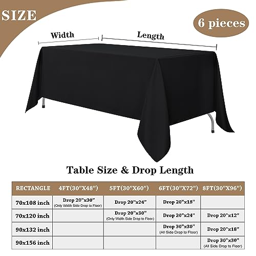 Fitable Black Tablecloths for Rectangle Tables, 6 Pack - 70 x 120 Inches - Reusable and Washable Table Clothes for 6-8 Ft Tables, Polyester Fabric Table Covers for Wedding, Party, Banquet - Image 5