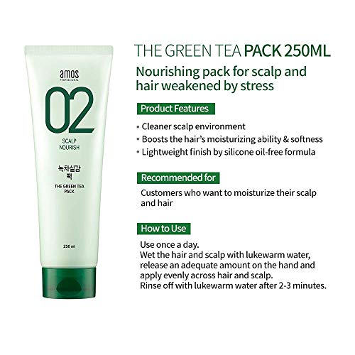 AMOS PROFESSIONAL The Green Tea Pack 8.45 oz (250ml) | Nourishing and Moisturizing Deep Conditioner for Hair Growth | Korean Hair Salon Brand - Image 2