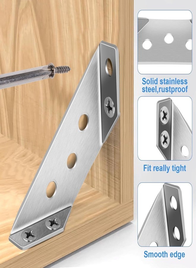Krizkey Stainless Steel Corner Brackets | Heavy-Duty Angle Braces for Furniture, Shelves, Cabinets & DIY Projects | Rust-Resistant, Universal L-Shaped Support Brackets (Pack of 4) - Image 2