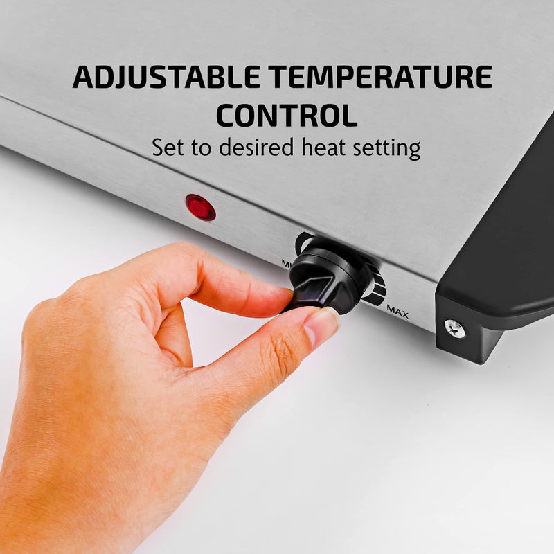 OVENTE Electric Warming Tray with Adjustable Temperature Control Perfect for Buffets, Restaurants, House Parties, Events & Dinners, Compact Food Warmer & Server with Cool Touch Handles, Silver FW170S - Image 3