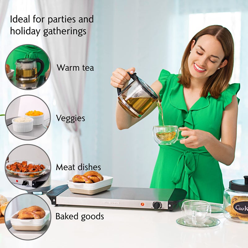 OVENTE Electric Warming Tray with Adjustable Temperature Control Perfect for Buffets, Restaurants, House Parties, Events & Dinners, Compact Food Warmer & Server with Cool Touch Handles, Silver FW170S - Image 4