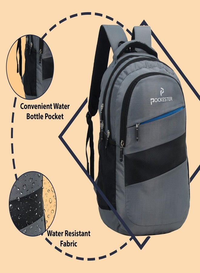 Pockester 35L Water Resistant Large Laptop/Office/College/School/Travel Casual Design Unisex Backpack (Fits up 15.6 inch laptop) (Grey) - Image 3