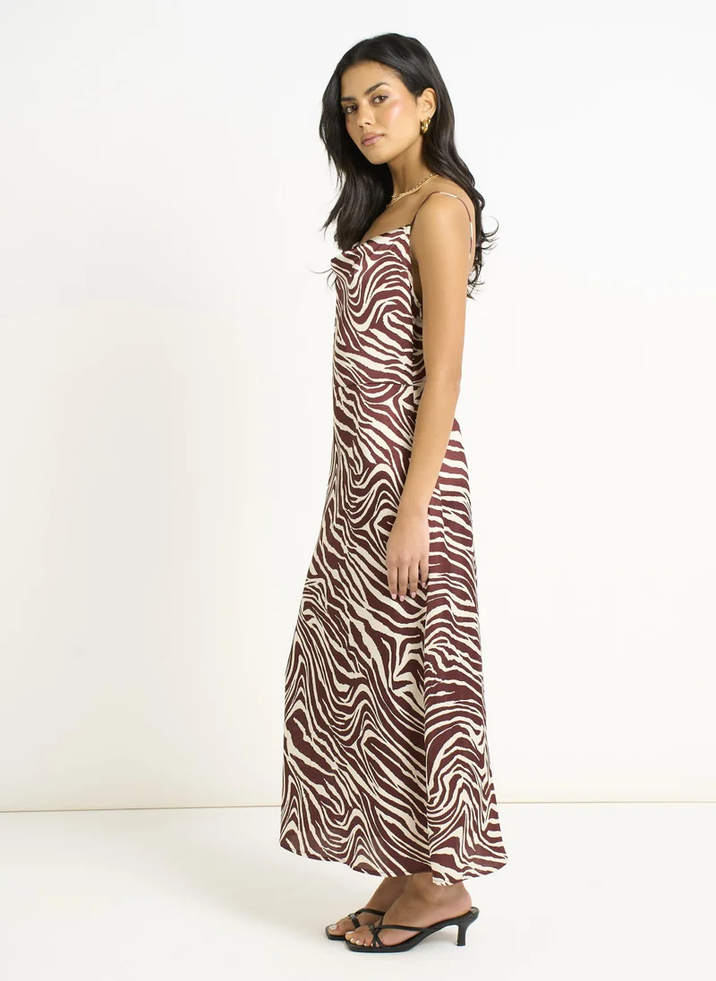 Gini London  Burgundy Zebra Cowl Neck Midi Dress for Women | Best Price UAE