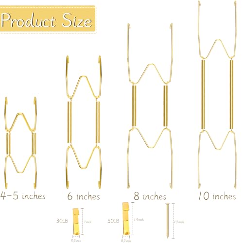 Hotop 20 Pieces Invisible Wall Plate Hangers 4/5/6/8/10 Inches Wall Plate Hangers Stainless Steel Decorative with 20 Pieces Hook with Nails for Decorative Antique and Arts(Gold) - Image 2