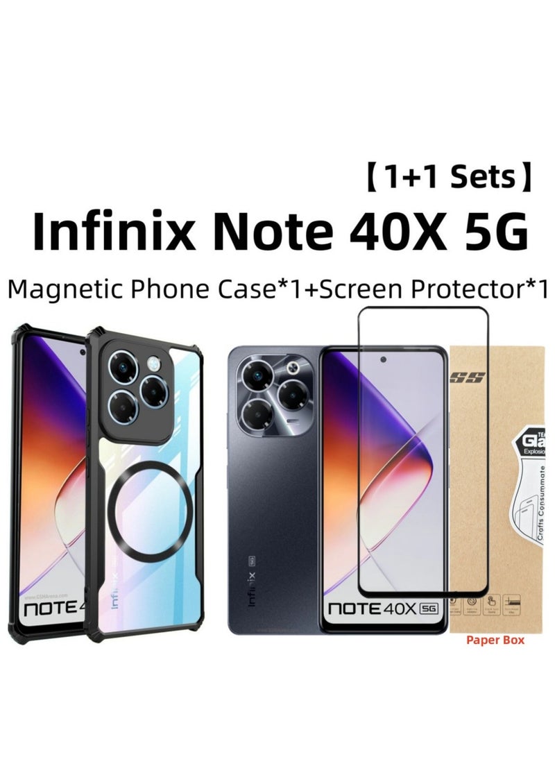 general 【1+1 Sets】 For Infinix Note 40X 5G Case  Screen Protector Magnetic Suction Car Phone Case with Anti Drop Function High Transmittance Glass Scratch Resistant Tempered Glass - Image 1