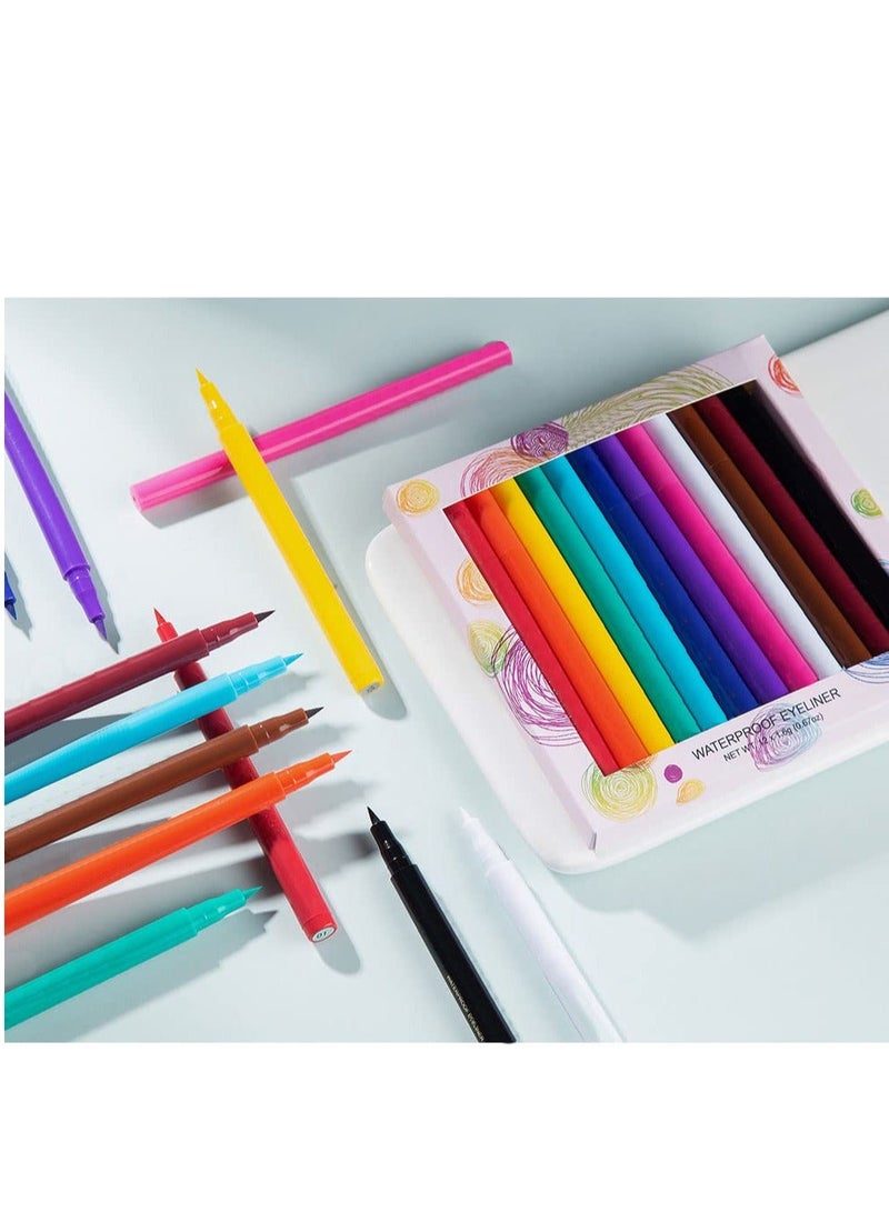 12 Colors Matte Liquid Eyeliner Set Rain bow Colorful Neon Pencil P IGmented Waterproof Smudgeproof Long Lasting Gel Eye Liner Makeup Gift Kit for Women E