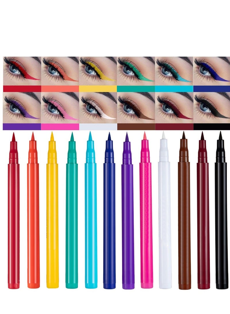 12 Colors Matte Liquid Eyeliner Set Rain bow Colorful Neon Pencil P IGmented Waterproof Smudgeproof Long Lasting Gel Eye Liner Makeup Gift Kit for Women E