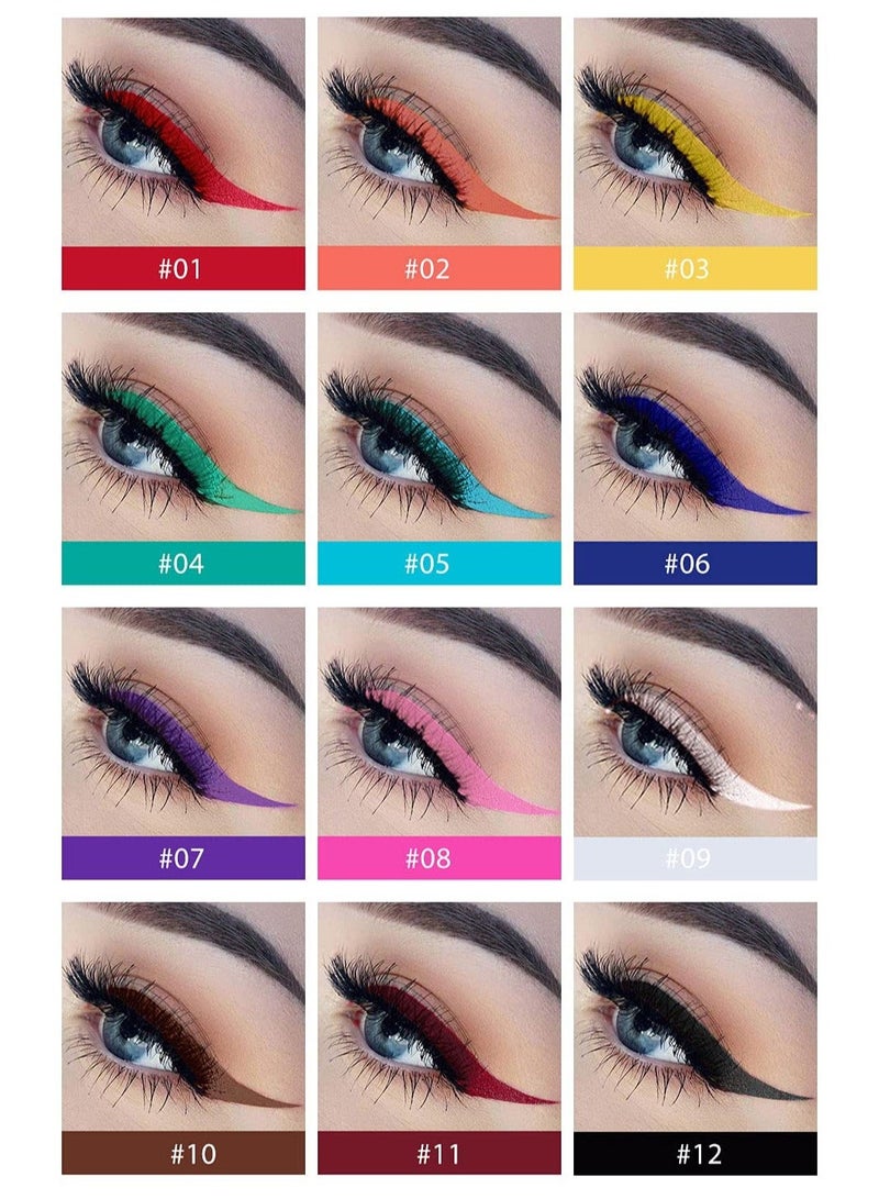 12 Colors Matte Liquid Eyeliner Set Rain bow Colorful Neon Pencil P IGmented Waterproof Smudgeproof Long Lasting Gel Eye Liner Makeup Gift Kit for Women E