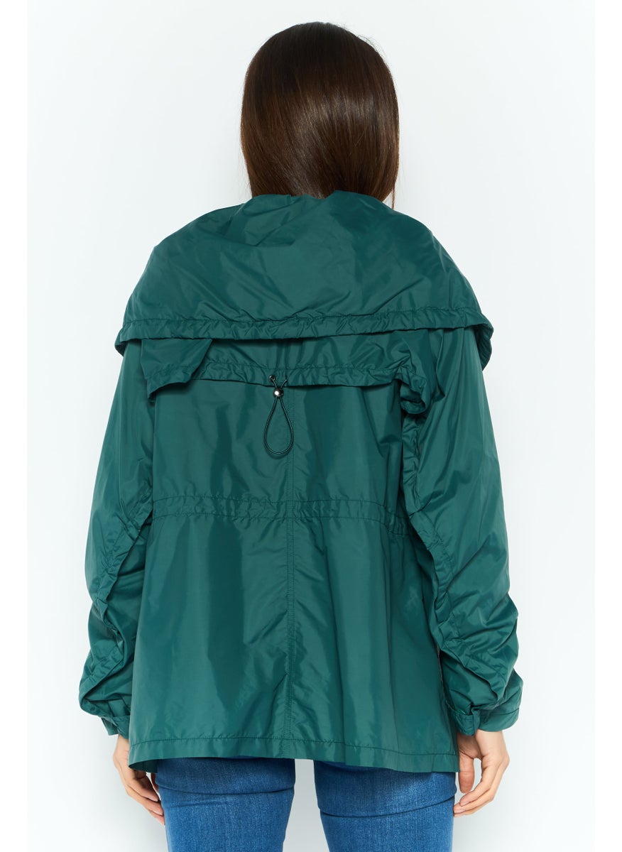 EMPORIO ARMANI - Women Hooded Plain Windbreaker Jacket, Green - Image 1