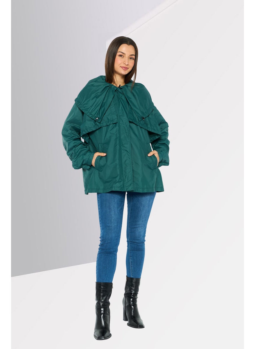 EMPORIO ARMANI - Women Hooded Plain Windbreaker Jacket, Green - Image 1