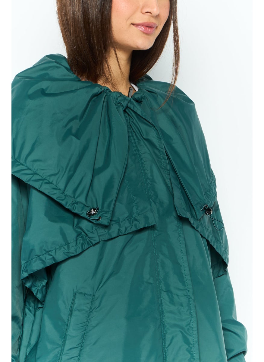 EMPORIO ARMANI - Women Hooded Plain Windbreaker Jacket, Green - Image 1