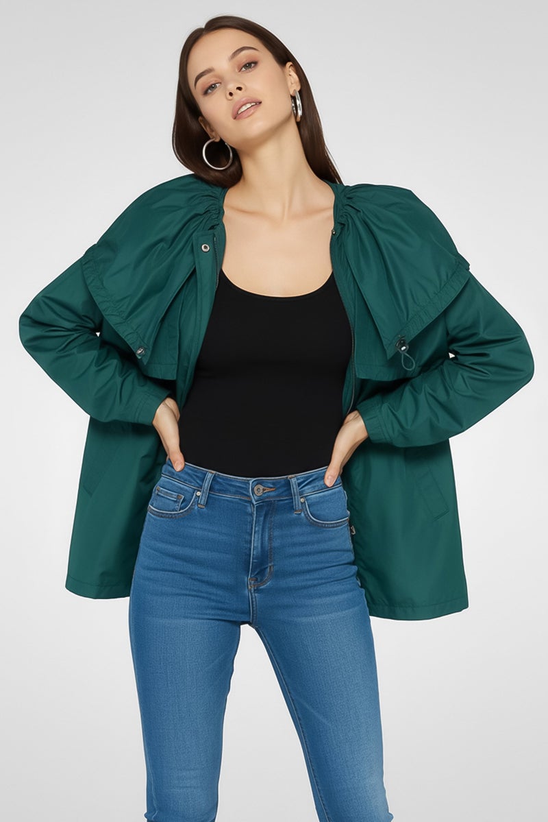 EMPORIO ARMANI Women Hooded Plain Windbreaker Jacket, Green - Image 2