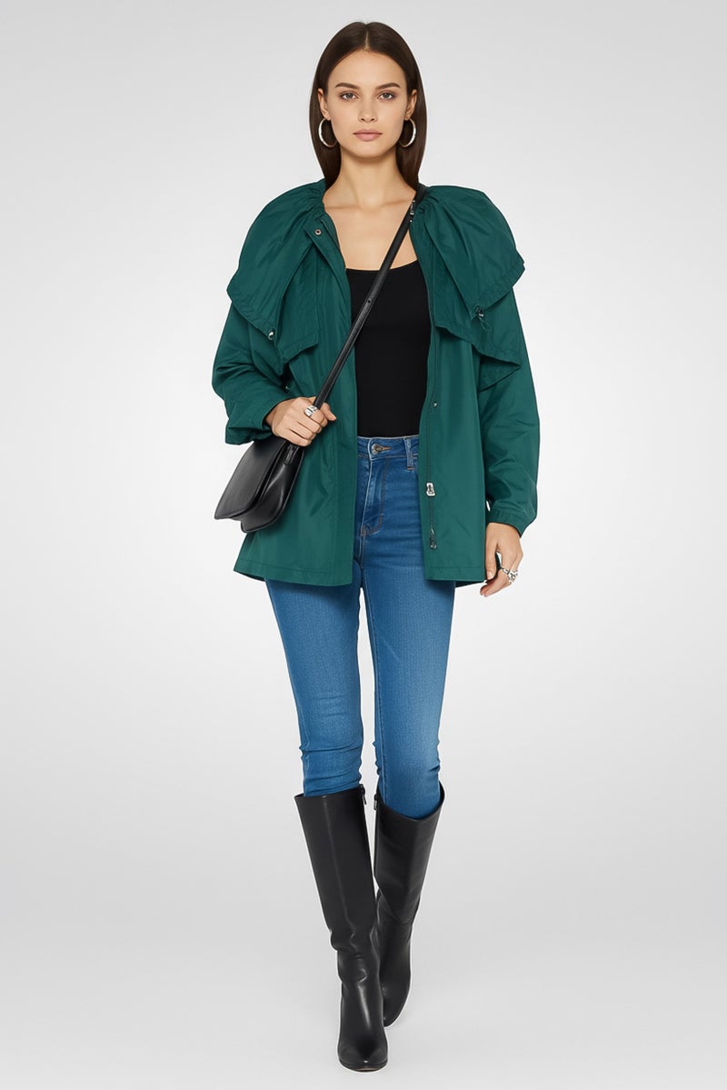 EMPORIO ARMANI Women Hooded Plain Windbreaker Jacket, Green - Image 1