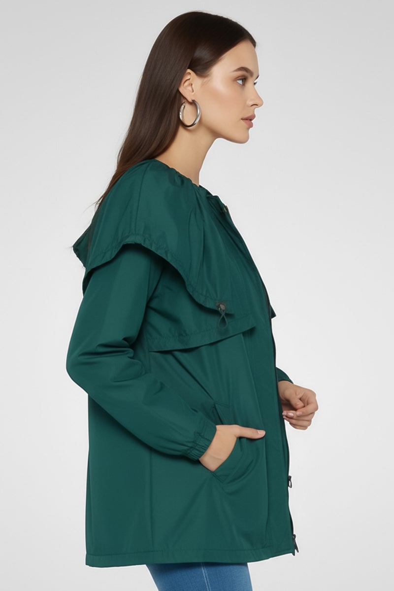 EMPORIO ARMANI Women Hooded Plain Windbreaker Jacket, Green - Image 3