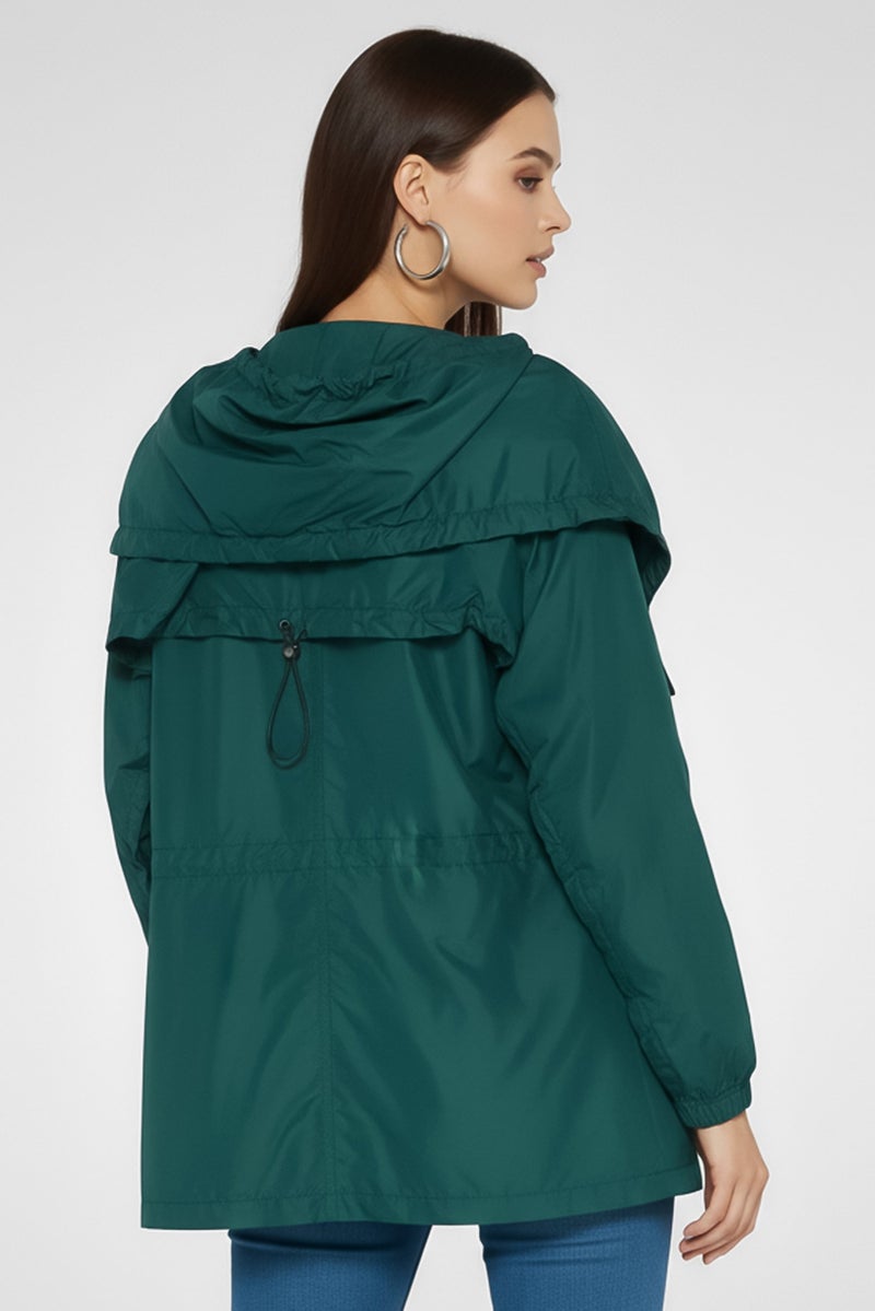 EMPORIO ARMANI Women Hooded Plain Windbreaker Jacket, Green - Image 4