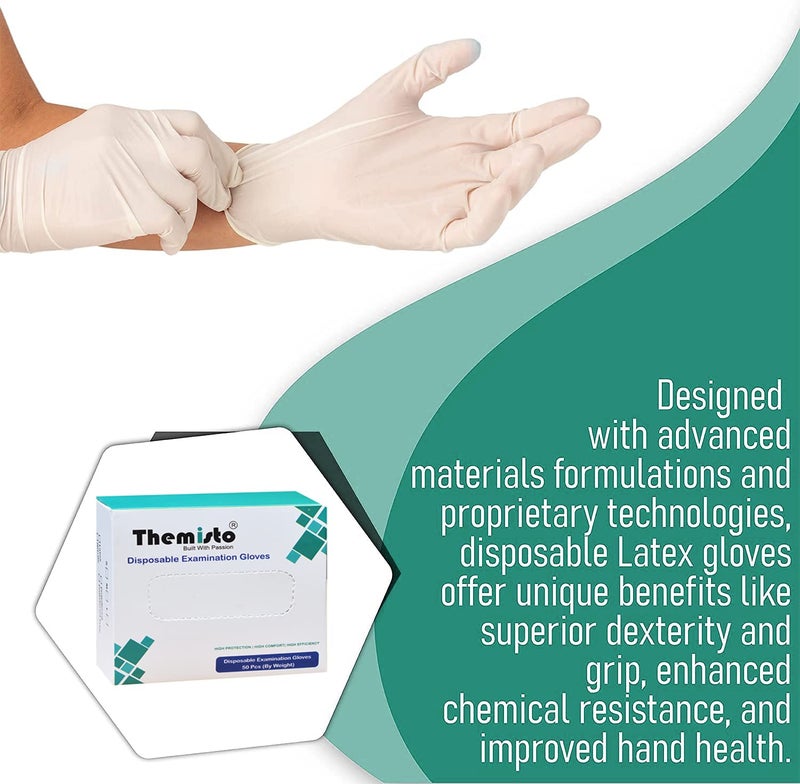 THEMISTO Latex Medical Examination Hand Gloves, Disposable Gloves Non-Sterile and Less Powdered, White Coloured Surgical Gloves - Pack of 50 Pieces(Medium) - Image 3