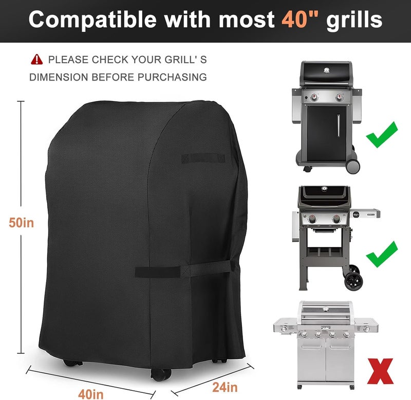 LBTING Grill Cover, 40-inch Heavy Duty 300D Oxford Waterproof Windproof UV Resistant BBQ Gas Grill Cover for Outdoor Barbecue Fit Most Brands Weber, Brinkmann, Char Broil, Holland - Image 2