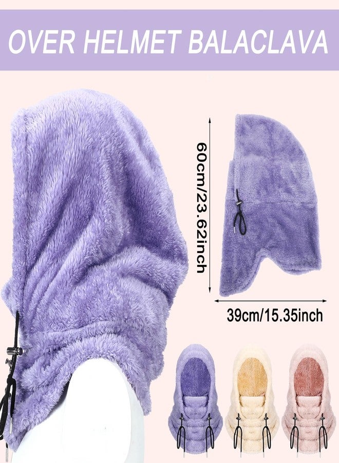 Velmitten 3 Pcs Over Helmet Balaclava Ski Mask Men Women Balaclava Windproof Fuzzy Face Mask Neck Warmer Scarf Helmet Hood, Beige, Pink, Purple, One size - Image 2
