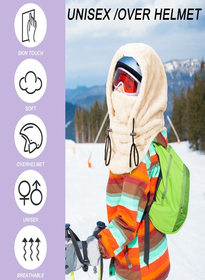 Velmitten 3 Pcs Over Helmet Balaclava Ski Mask Men Women Balaclava Windproof Fuzzy Face Mask Neck Warmer Scarf Helmet Hood, Beige, Pink, Purple, One size - Image 4