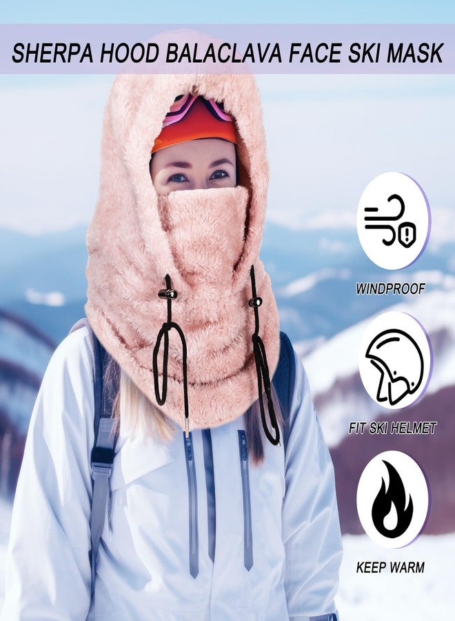 Velmitten 3 Pcs Over Helmet Balaclava Ski Mask Men Women Balaclava Windproof Fuzzy Face Mask Neck Warmer Scarf Helmet Hood, Beige, Pink, Purple, One size - Image 5