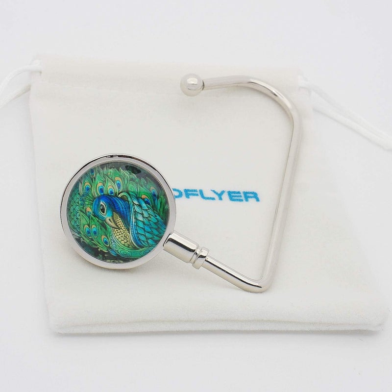 ROFLYER Purse Hook Hanger for Table Bar Handbag Hanger Safer Cleaner Bag Table Hanger with Velvet Pouch (King Peacock) - Image 3