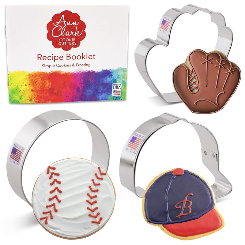Ann Clark Cookie Cutters Baseball Cookie Cutters 3Pc Set Made by Ann Clark Baseball Glove Baseball Hat Baseball  - Image 1