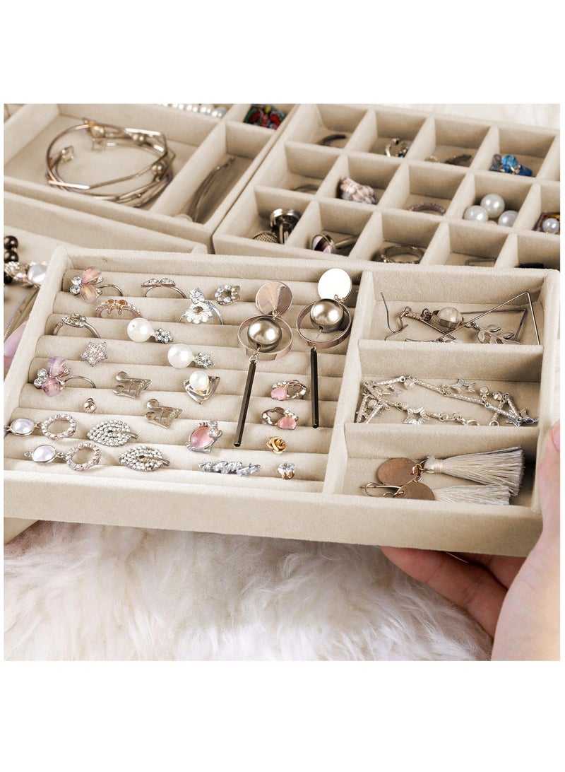 WALALLA 4 PCS Stackable Jewelry Organizer Trays, Drawer Organizer and Jewelry Display Case Storage Container for Earring Necklace Rings Bracelet with Removable Dividers - Image 4