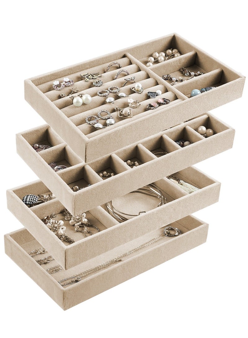 WALALLA 4 PCS Stackable Jewelry Organizer Trays, Drawer Organizer and Jewelry Display Case Storage Container for Earring Necklace Rings Bracelet with Removable Dividers - Image 1