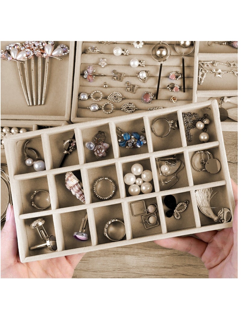 WALALLA 4 PCS Stackable Jewelry Organizer Trays, Drawer Organizer and Jewelry Display Case Storage Container for Earring Necklace Rings Bracelet with Removable Dividers - Image 5