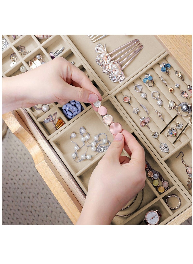 WALALLA 4 PCS Stackable Jewelry Organizer Trays, Drawer Organizer and Jewelry Display Case Storage Container for Earring Necklace Rings Bracelet with Removable Dividers - Image 3