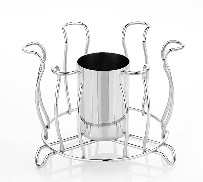 Puno Lotus-Shaped Stainless Steel Glass Stand with Central Spoon Holder – Elegant Flower Design Cup & Utensil Organizer Rack for Kitchen & Dining Table - Image 1