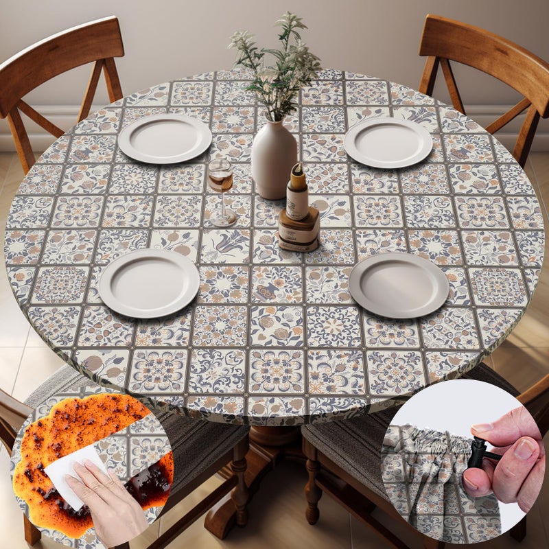 opstellen Fitted Farmhouse Round Tablecloth for 3644 Tables Stain Resistant Vinyl Manteles Redondos para Mesa Apartment Kitchen Equipment Camping Picnic Products Womens Mens Cool Useful Gift Ideas - Image 2