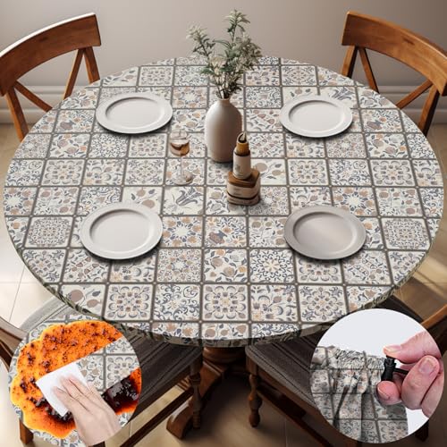 opstellen Fitted Farmhouse Round Tablecloth for 3644 Tables Stain Resistant Vinyl Manteles Redondos para Mesa Apartment Kitchen Equipment Camping Picnic Products Womens Mens Cool Useful Gift Ideas - Image 1