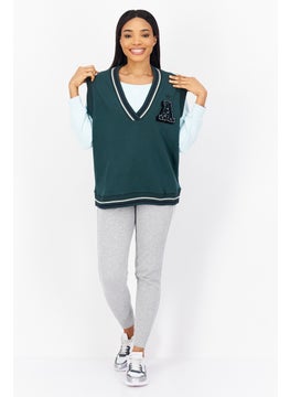 adidas Originals Women Sportswear Fit Sleeveless Running Vest, Dark Green Combo  - Image 4