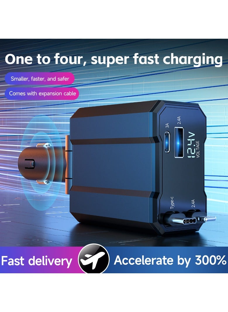 شاحن سيارة معدني/فائقة الشحن السريع أربعة في واحد - Image 3