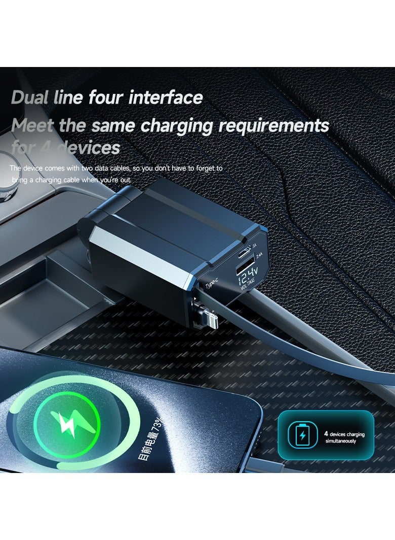 شاحن سيارة معدني/فائقة الشحن السريع أربعة في واحد - Image 4