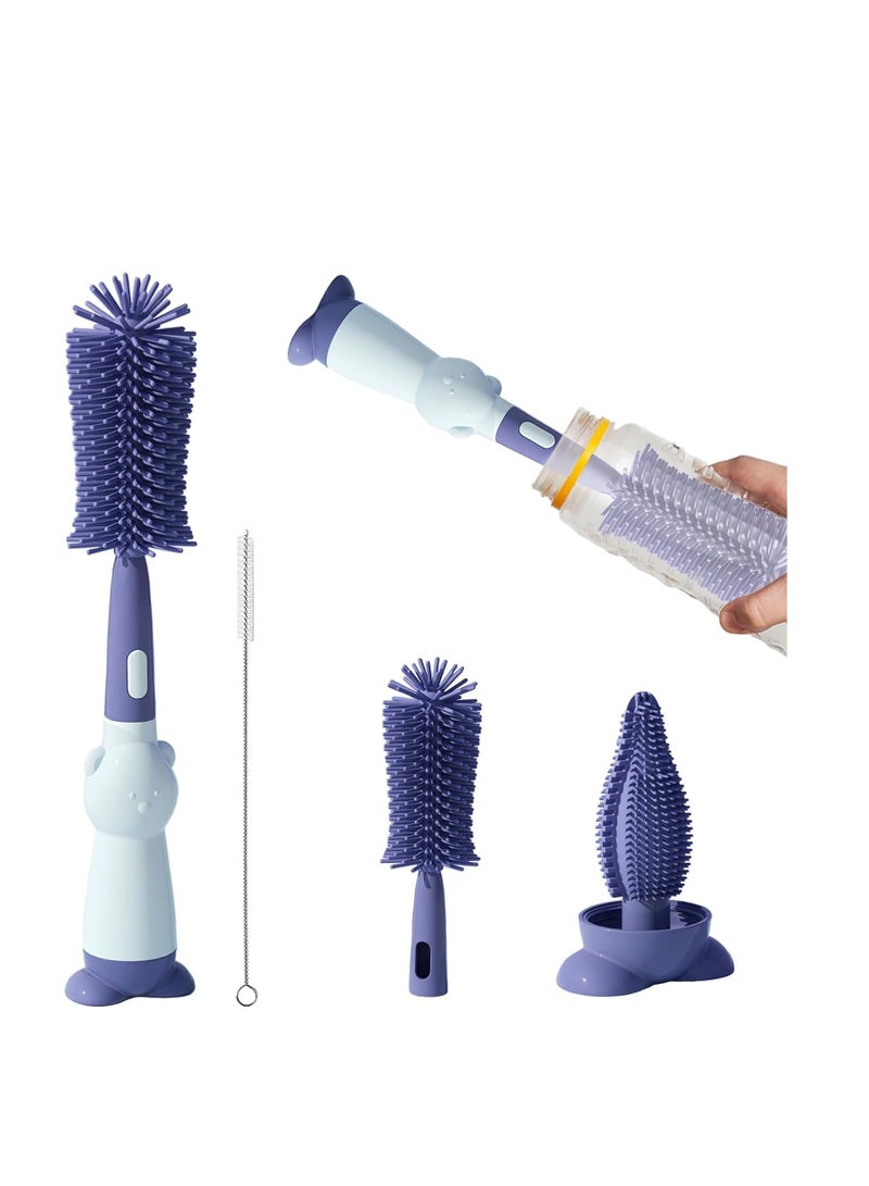Excefore Baby Bottle Brush Set 3-In-1 Bottle Cleaning Tool Pacifier Brush Reusable Bottle Cleaner For Various Baby Bottles Glass Cups And Thermoses (Bear) - Image 1