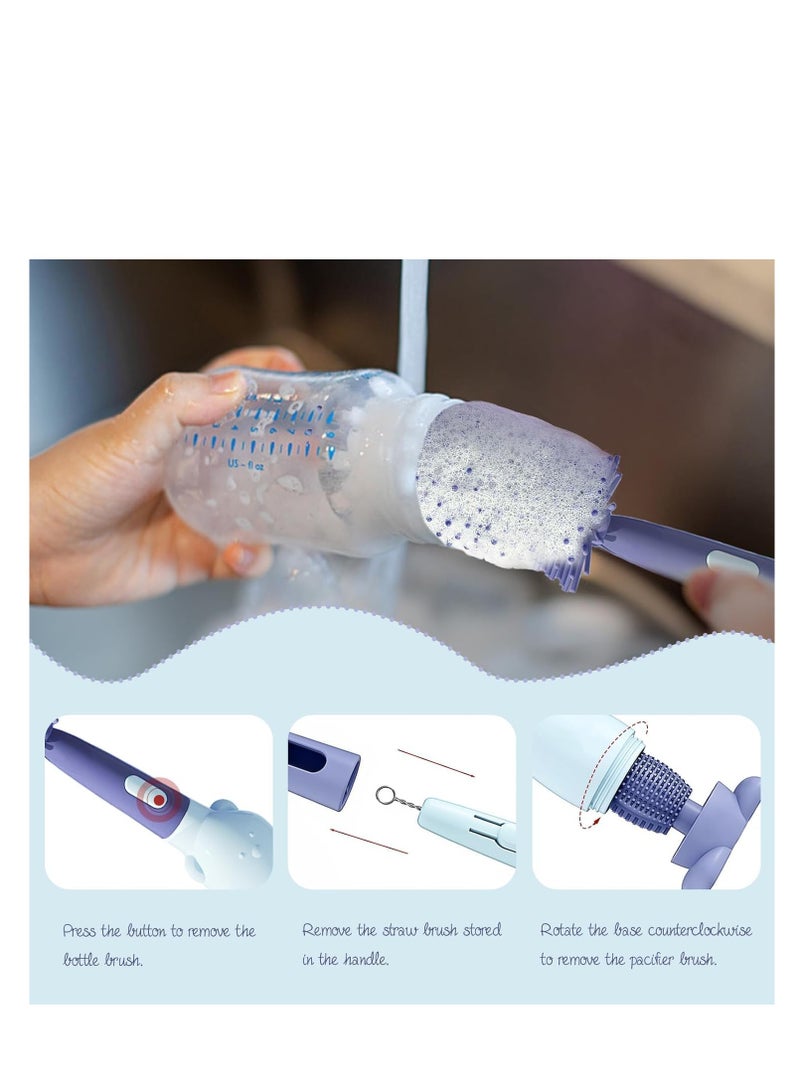 Excefore Baby Bottle Brush Set 3-In-1 Bottle Cleaning Tool Pacifier Brush Reusable Bottle Cleaner For Various Baby Bottles Glass Cups And Thermoses (Bear) - Image 5
