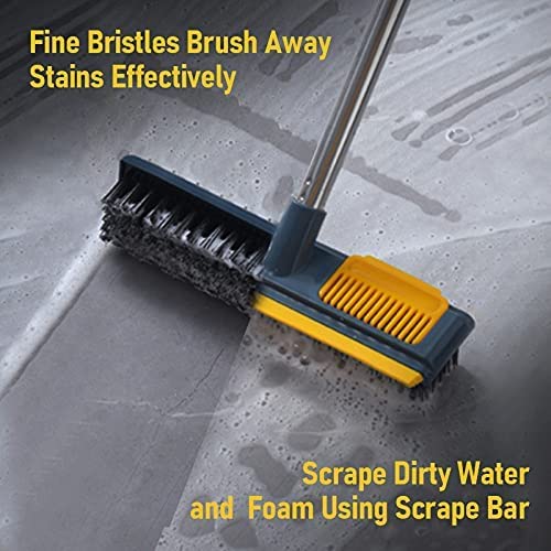 Deoxys 2 in 1 Scrape and Brush, Floor Scrub Brush with Long Handle, Tub and Tile Brush with Comb Design to Clean Hair, for Cleaning Bathroom, Patio, Kitchen, Wall - Image 3