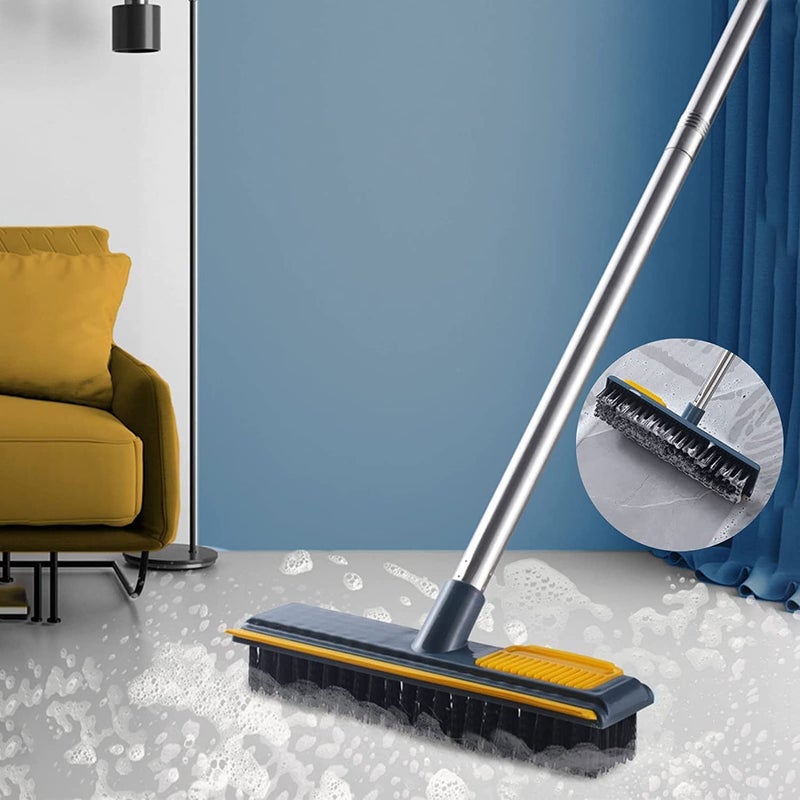 Deoxys 2 in 1 Scrape and Brush, Floor Scrub Brush with Long Handle, Tub and Tile Brush with Comb Design to Clean Hair, for Cleaning Bathroom, Patio, Kitchen, Wall - Image 1