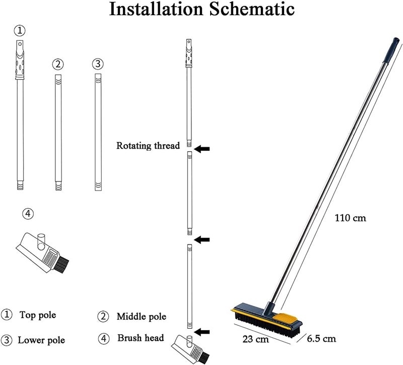 Deoxys 2 in 1 Scrape and Brush, Floor Scrub Brush with Long Handle, Tub and Tile Brush with Comb Design to Clean Hair, for Cleaning Bathroom, Patio, Kitchen, Wall - Image 5