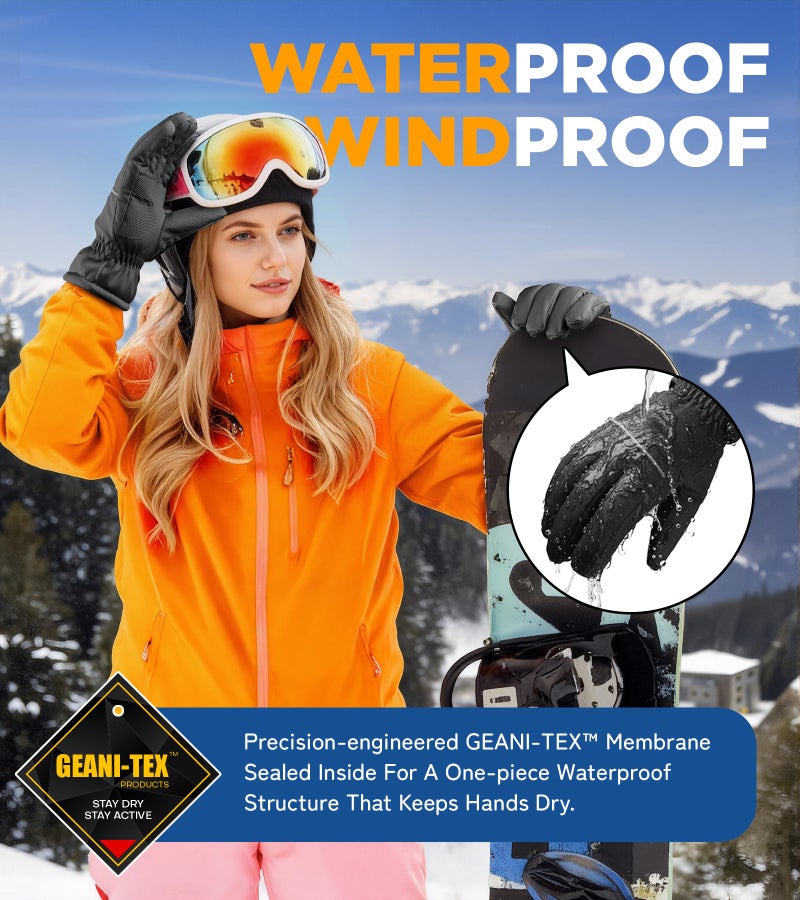 UMEWARM Winter Gloves Men Women Made with 3M Insulation, -20â„‰ GEANI-TEX Waterproof & Windproof Gloves for Cold Weather, Thermal Snow Ski Gloves with Extended Cuffs & Touchscreen Fingers - Image 3