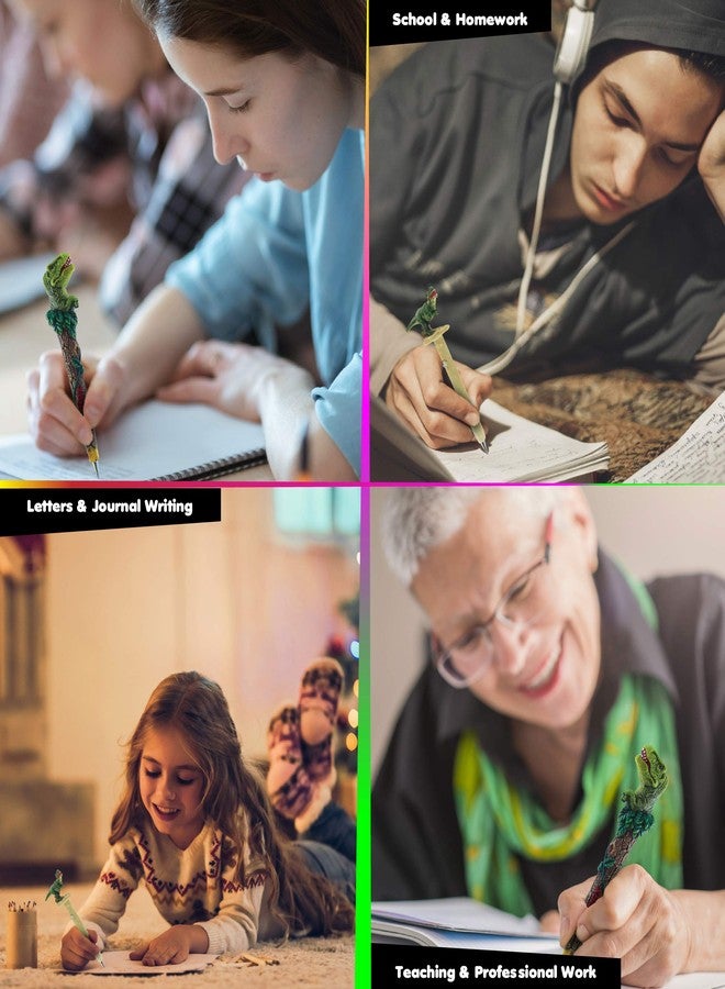 Planet Pens مجموعة أقلام بلانيت بينز بتصميمات ديناصورات، أقلام تيرانوصور ريكس مبتكرة - أقلام حبر جاف مرحة وفريدة من نوعها بتصميم تيرانوصور ريكس، أقلام كتابة ملونة بتصميمات ديناصورات للمدرسة والمكتب - عبوة من 4 أقلام - Image 3