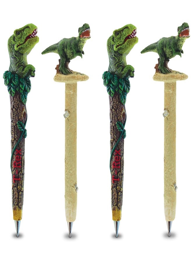 Planet Pens مجموعة أقلام بلانيت بينز بتصميمات ديناصورات، أقلام تيرانوصور ريكس مبتكرة - أقلام حبر جاف مرحة وفريدة من نوعها بتصميم تيرانوصور ريكس، أقلام كتابة ملونة بتصميمات ديناصورات للمدرسة والمكتب - عبوة من 4 أقلام - Image 1