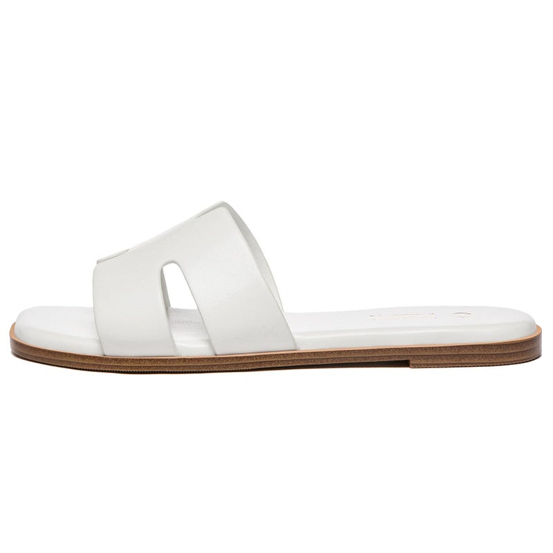 Rihero Women's Dressy Flat Sandals Comfortable Slip On Leather Slide White Sandals Size 8.5 - Image 4
