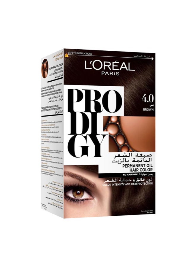 L'OREAL PARIS Prodigy Hair Color/Dye Micro-Oil Technology For Smooth Natural Hair Grey Hair Coverage 4.0 Brown - Image 1
